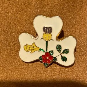 Floral Enamel Brooch - White/Cream like, Yellow, Red, Green
